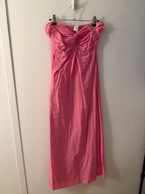 Twist-Bust Strapless Maxi Dress in Pink